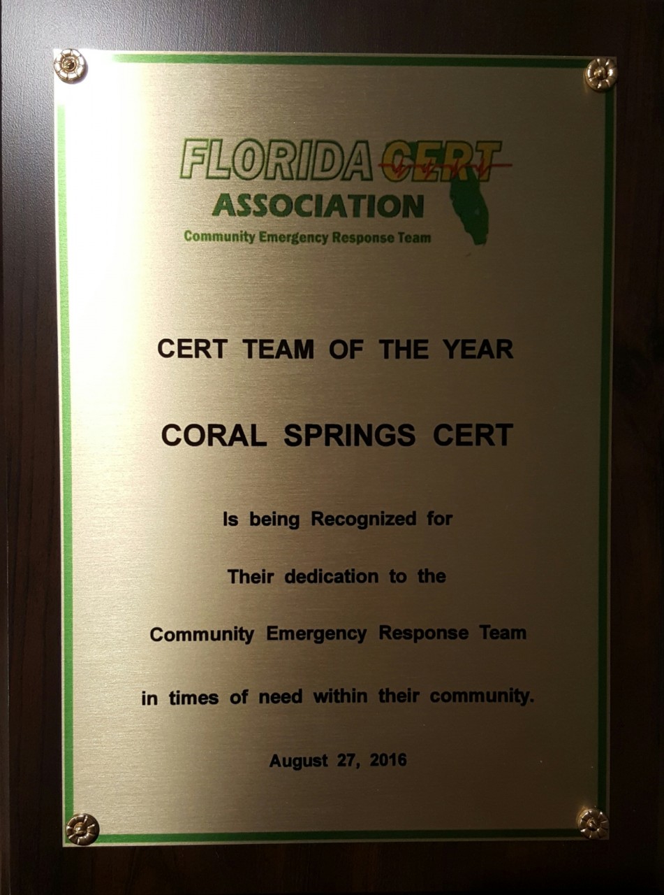 Coral Springs/Parkland CERT Named Florida CERT Team of the Year